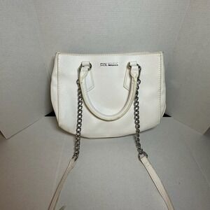 Steve Madden Satchel Bag Womens Medium White Faux Leather Chain Strap